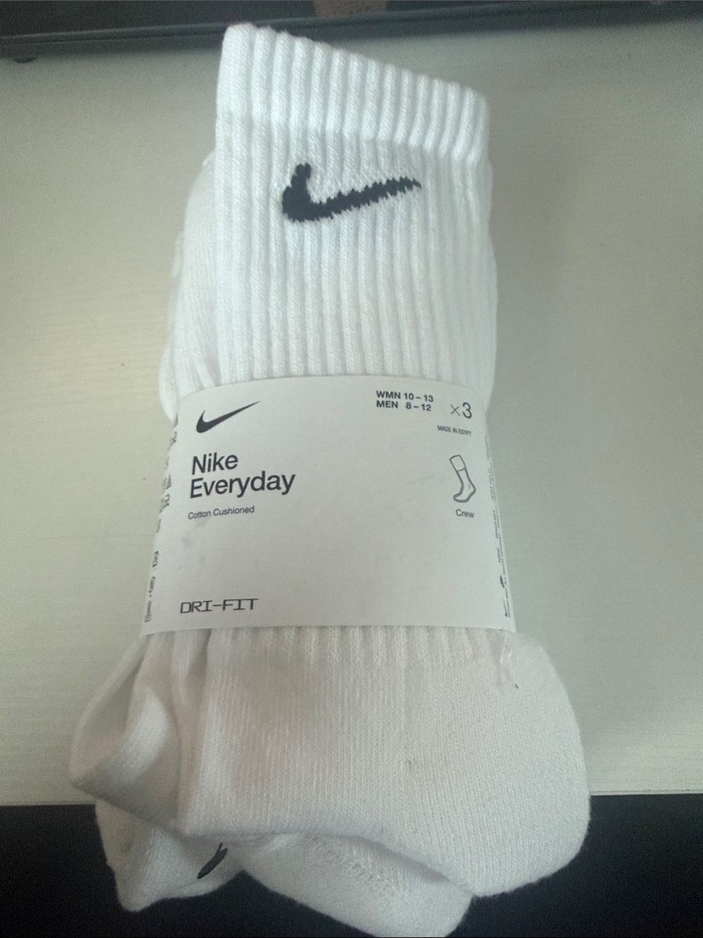 Nike White Crew Athletic Socks with Black Swoosh (3-Pack)